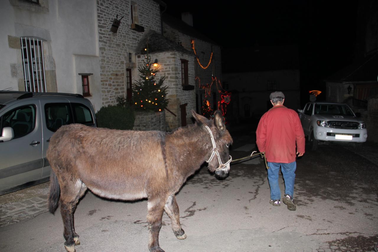 24 décembre 19h. César, l'âne, en route vers la crèche avec Bernard A.