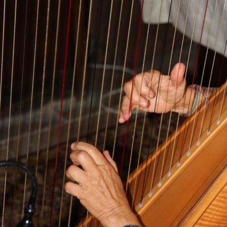 Les mains de la harpiste Claire Le Fur
